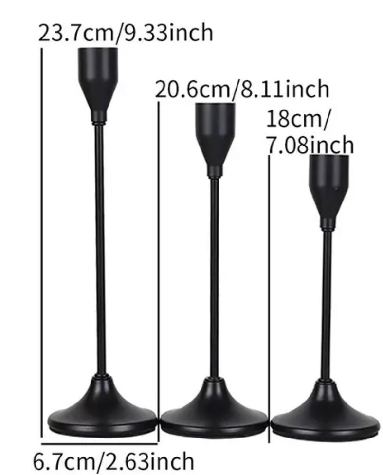 The Shanghai Set of 3 Black metal Candle Holders
