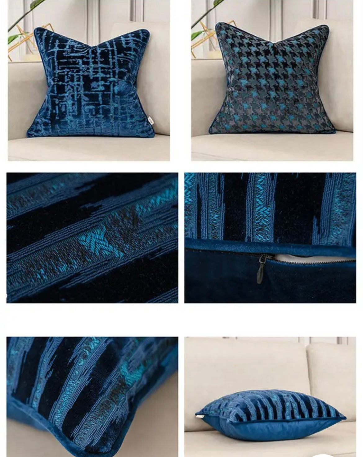 Navy Velvet Embossed Square Cushion