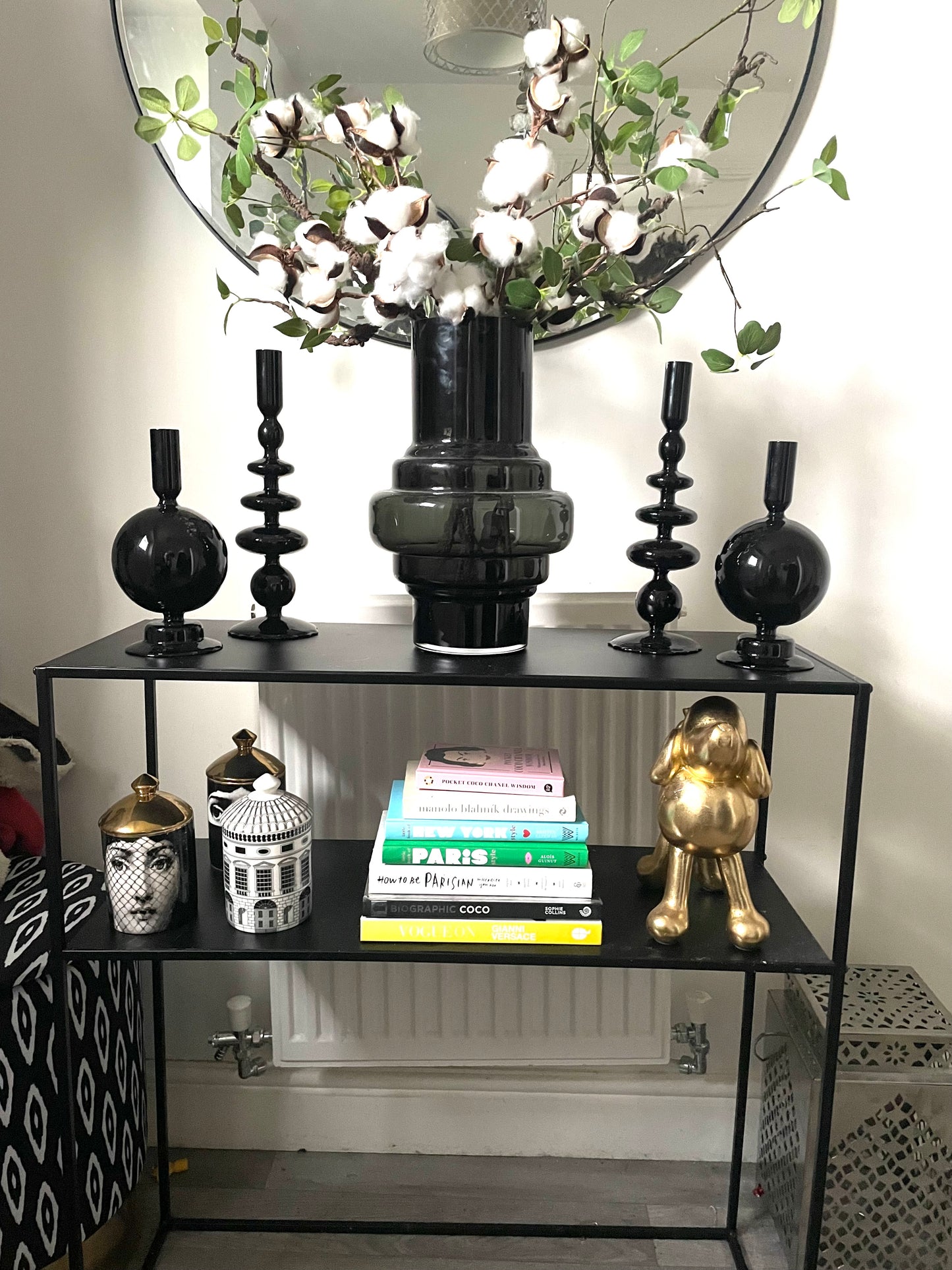 Tokyo Tall Black Glass Candlestick Holder