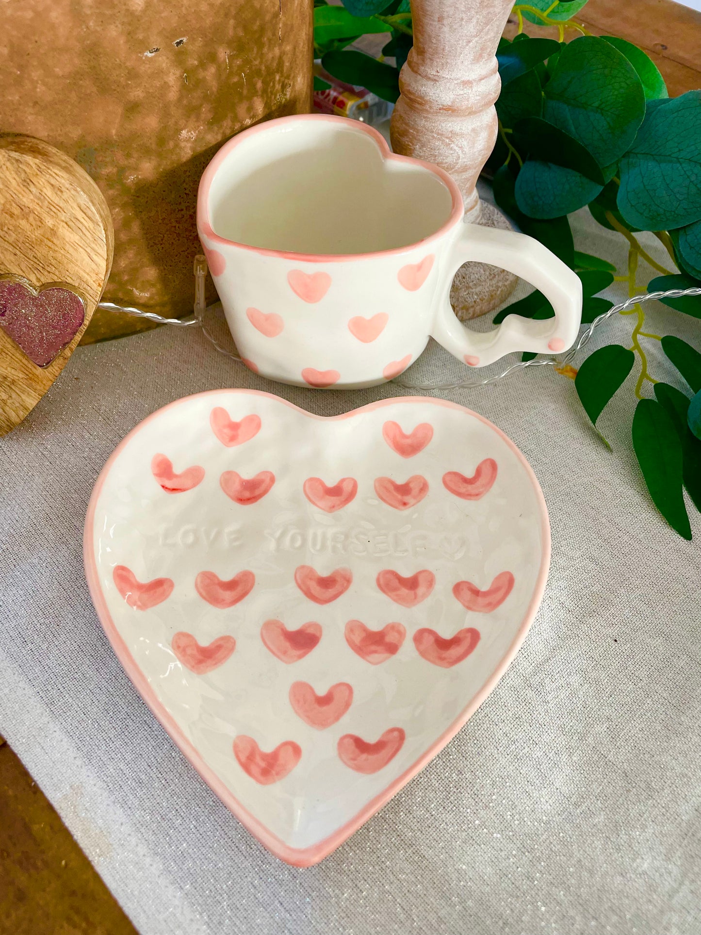 The Amore Heart Shape Tea Cup & Saucer/ Side Plate