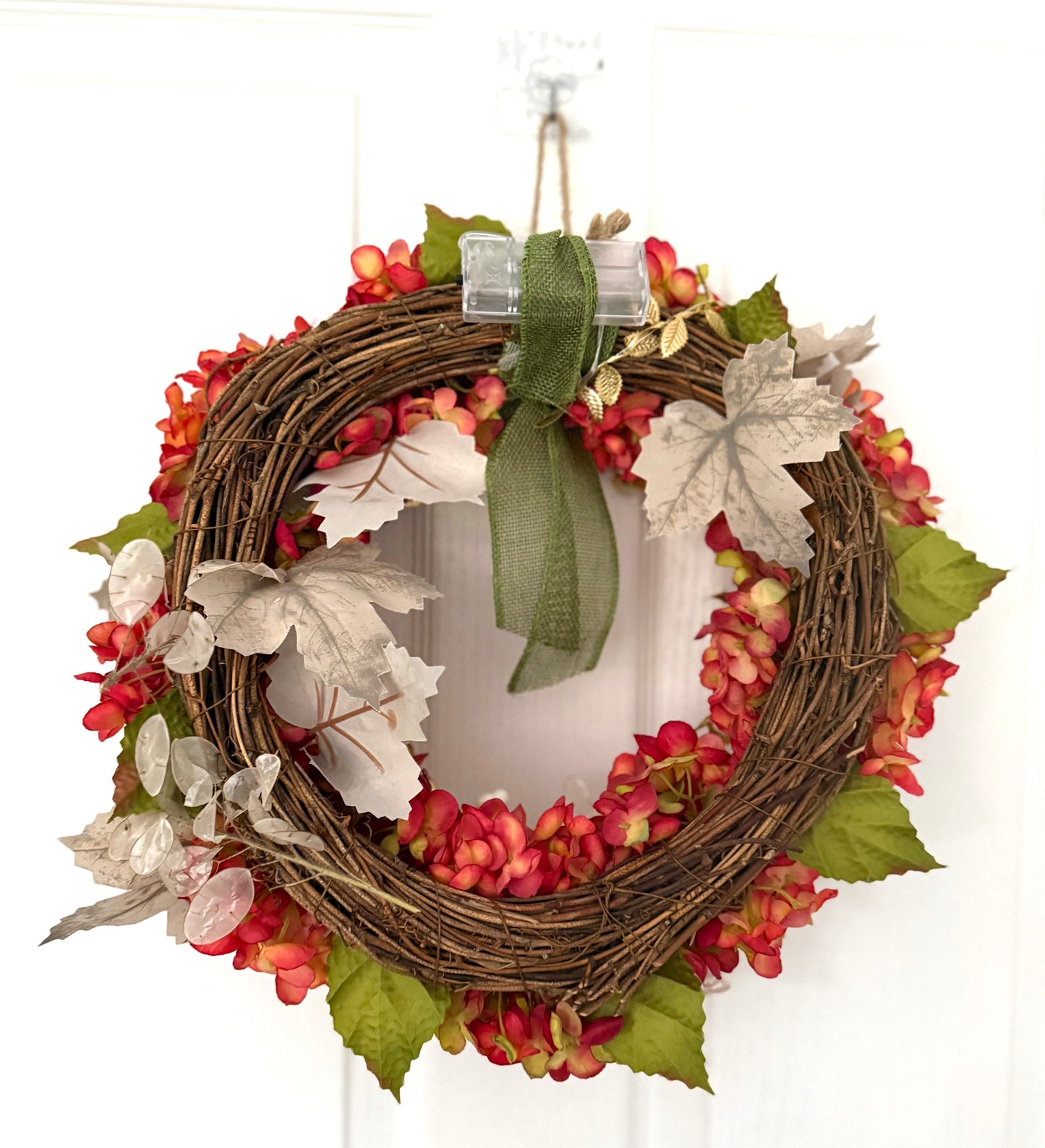Autumnal Artificial Hydrangea & Berry Light Up LED Door Wreath