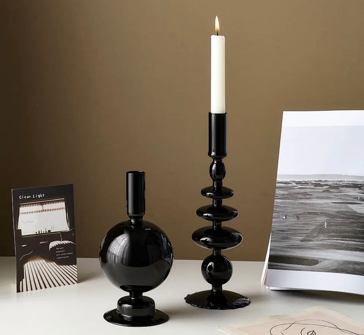 Black Glass Contemporary Candle Holder