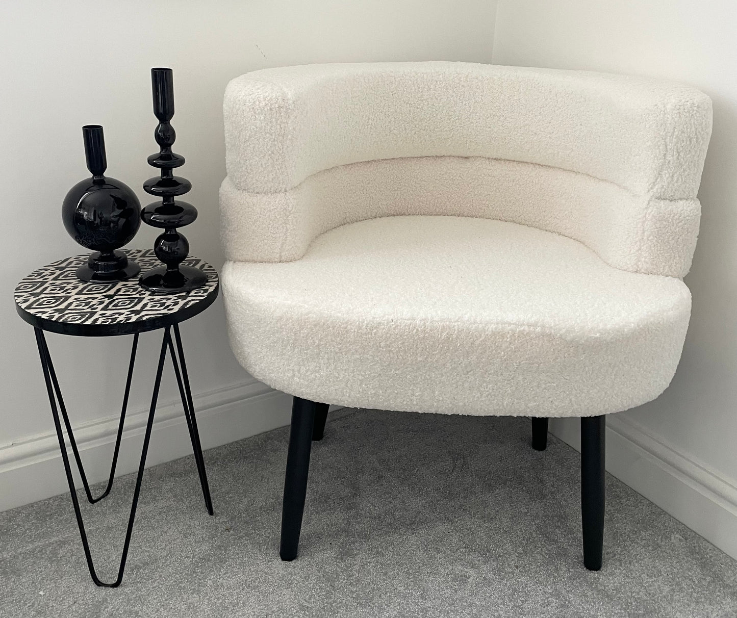 White Lambswool Accent Curved Chair