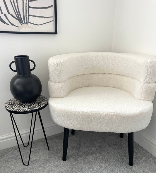 White Lambswool Accent Curved Chair