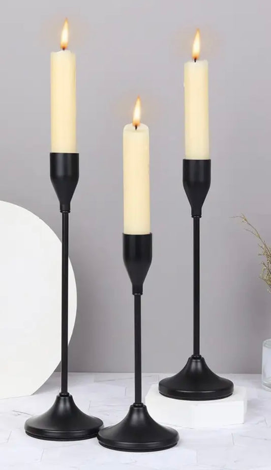 The Shanghai Set of 3 Black metal Candle Holders