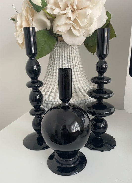 Black Tokyo Abstract Glass Candle Stick Holders