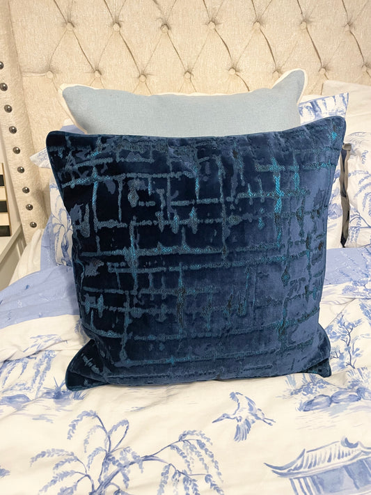 Navy Velvet Embossed Square Cushion