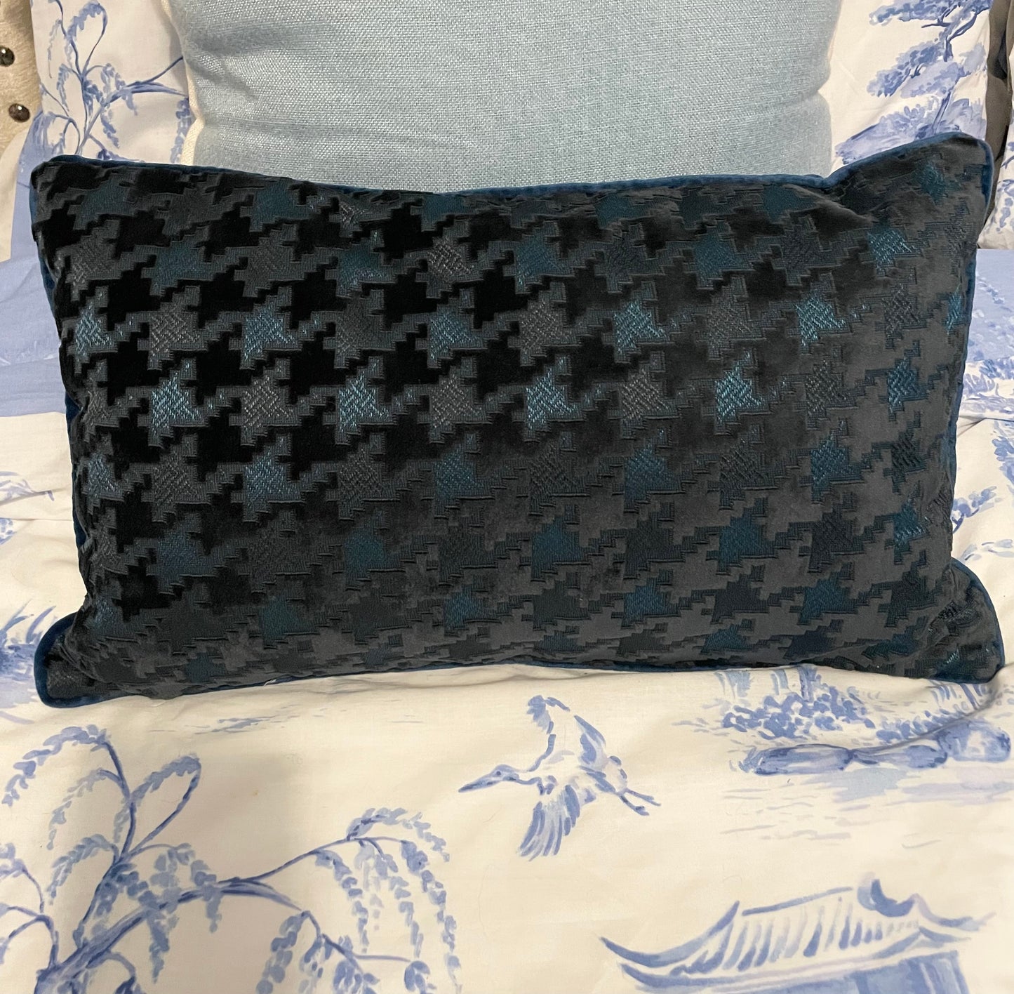 Navy Dog Tooth Rectangular Cushion