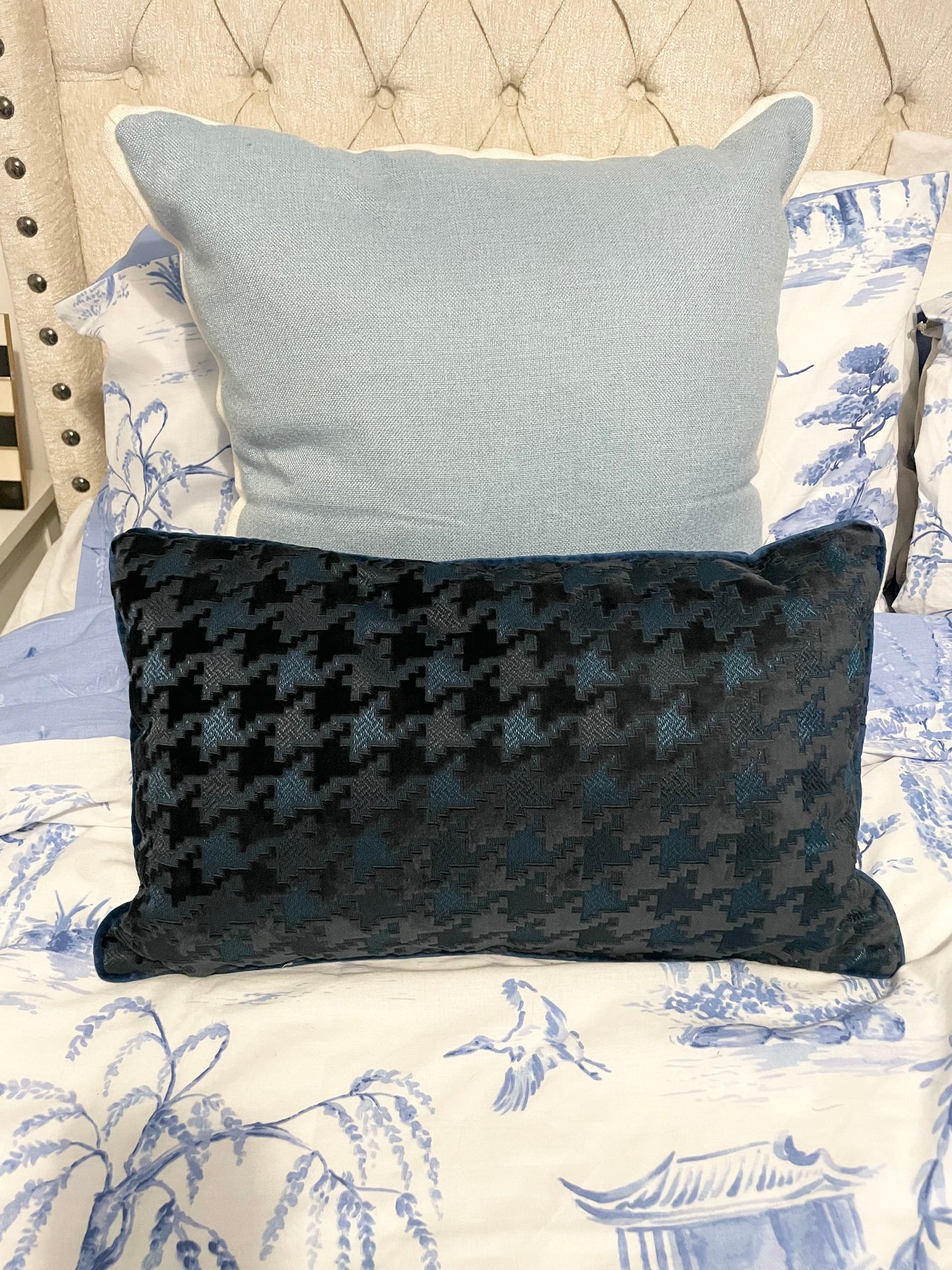 Navy Dog Tooth Rectangular Cushion