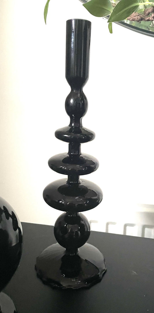 Black Glass Contemporary Candle Holder