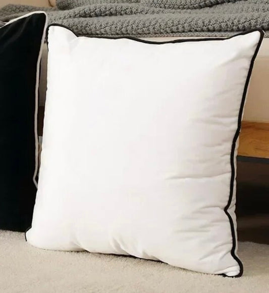 Cream Velvet Cushion With Black Piping