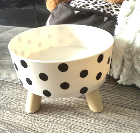 Contemporary White and Black Spot Raised Dog Bowl