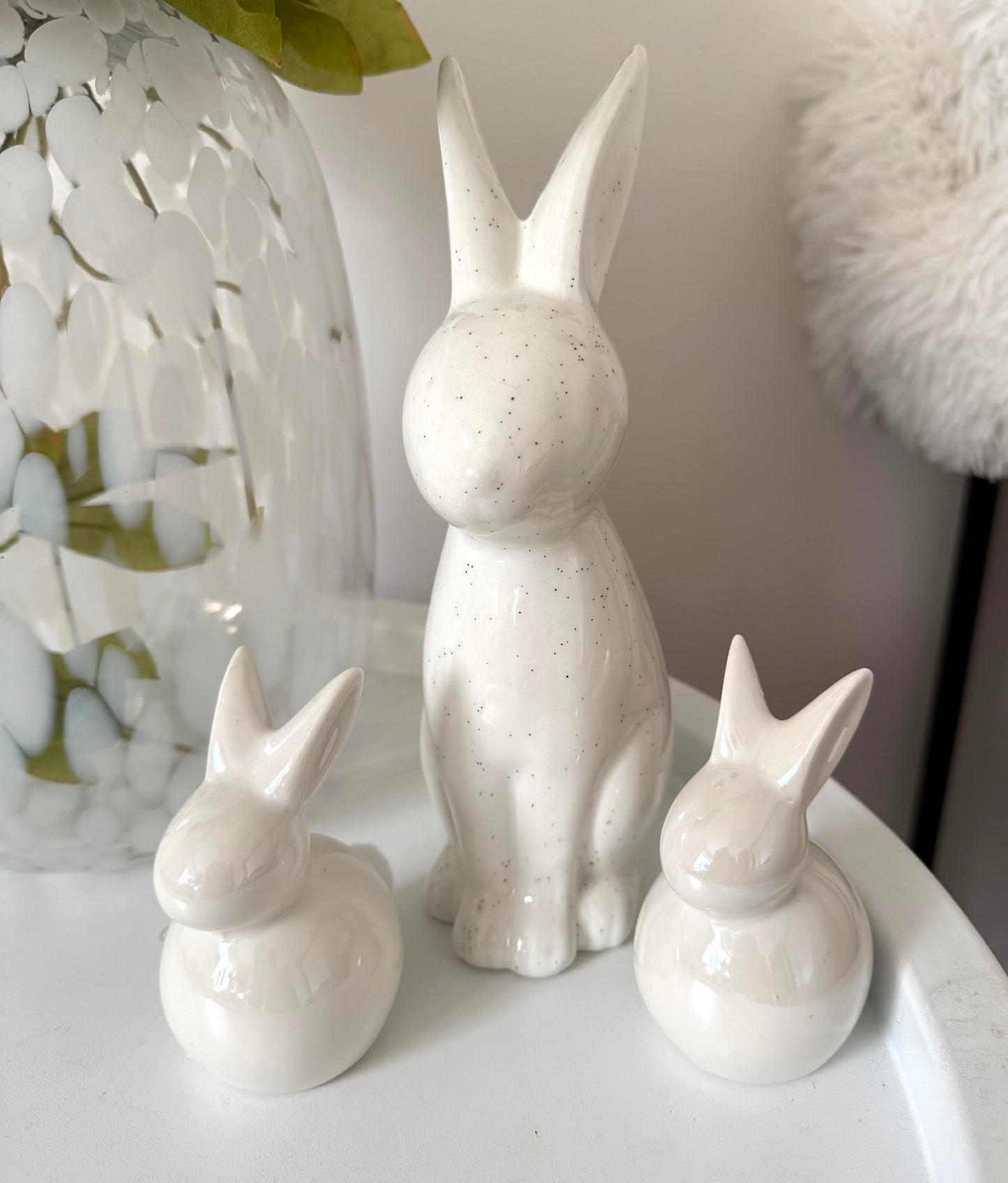 Set of 3 White China Bunnies