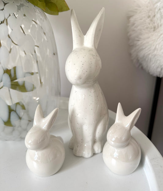 Set of 3 White China Bunnies