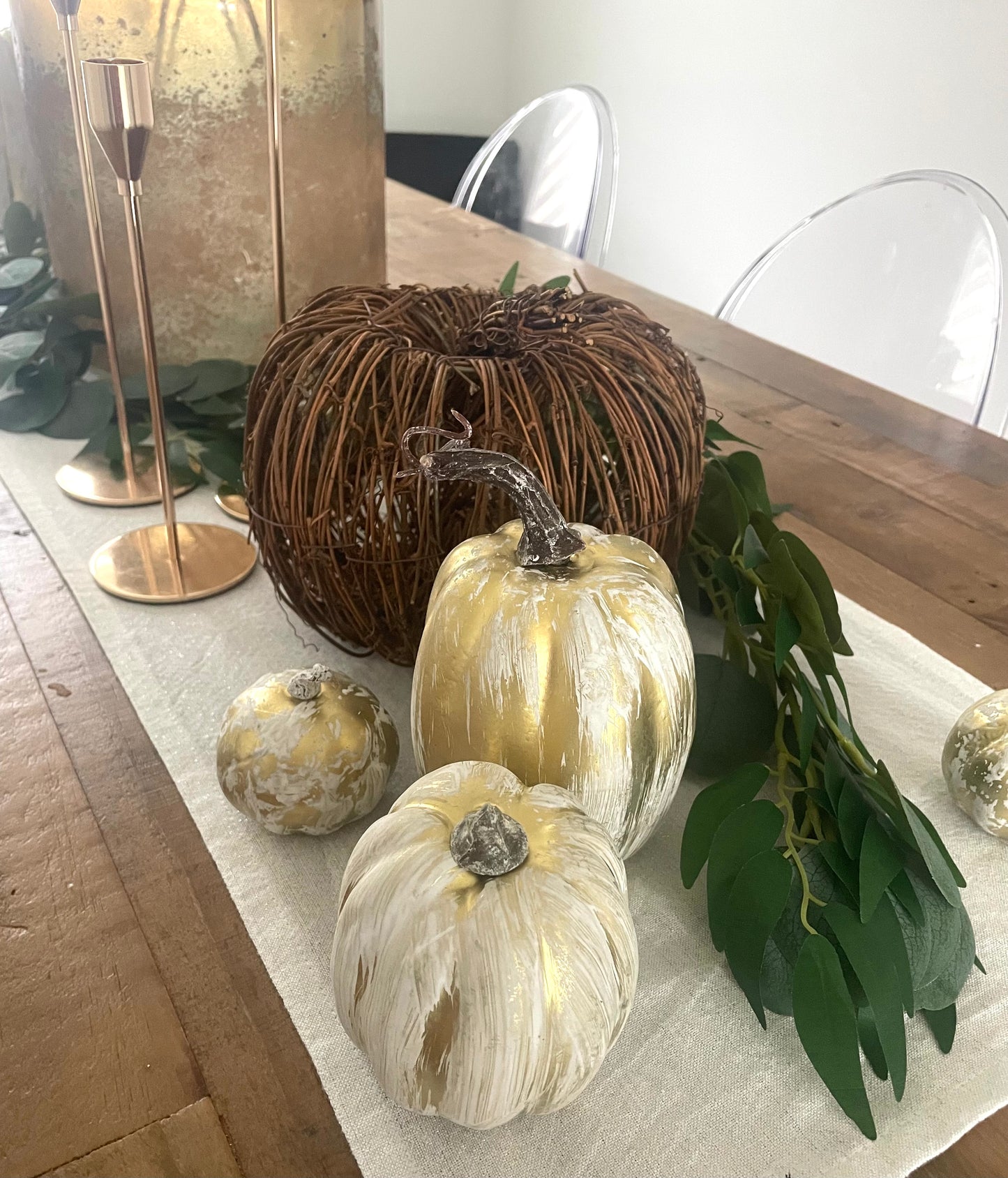 Set Of 3 Gold Effect Pumpkins