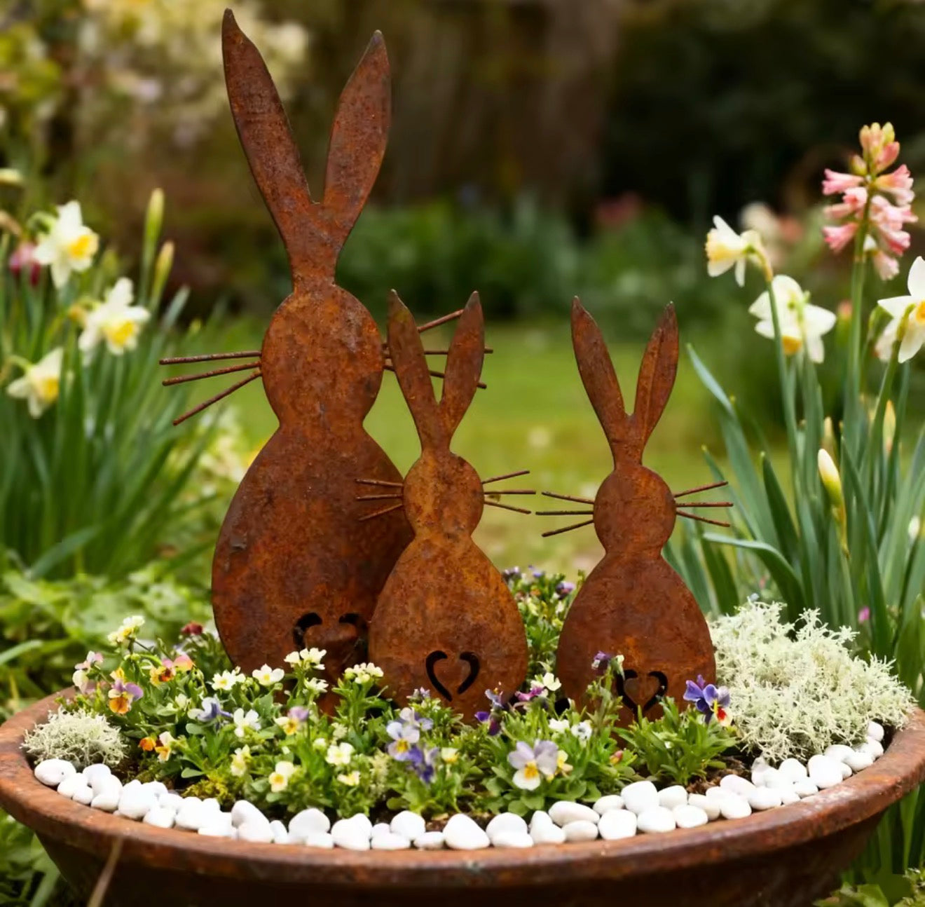 Set of 3 Outdoor Garden Rabbits