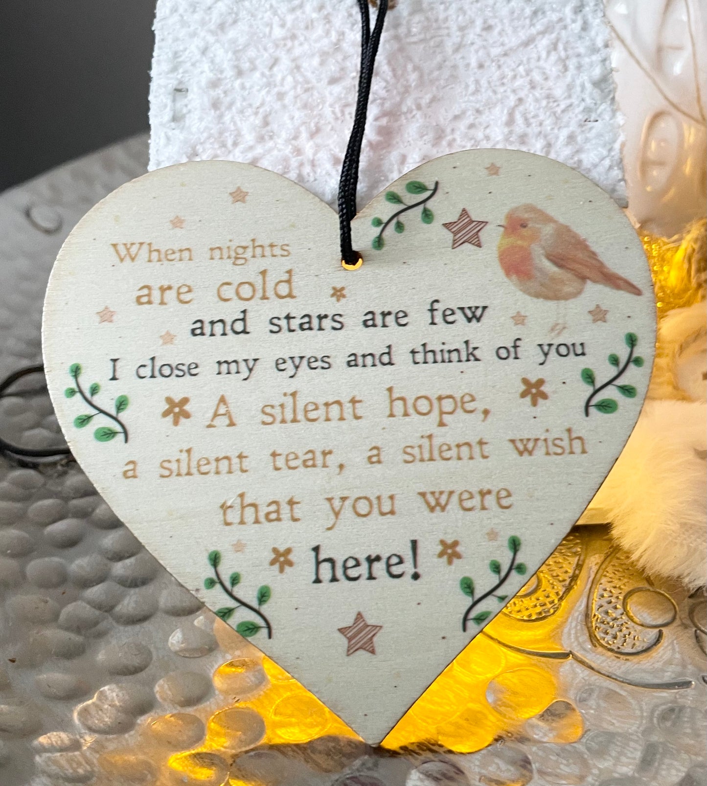 Wooden Heart Robin Decoration