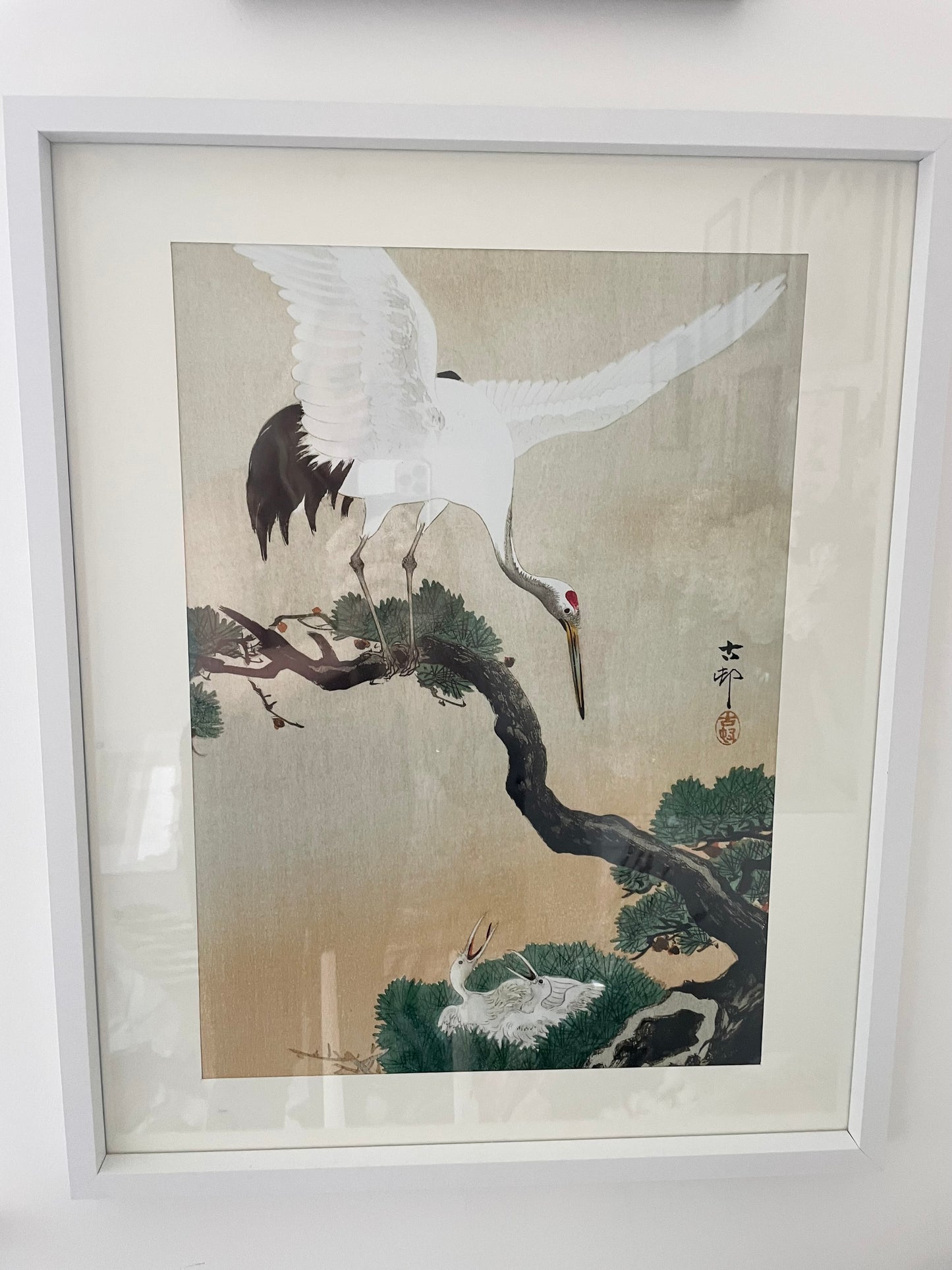 The Ava Oriental Heron Print in Frame