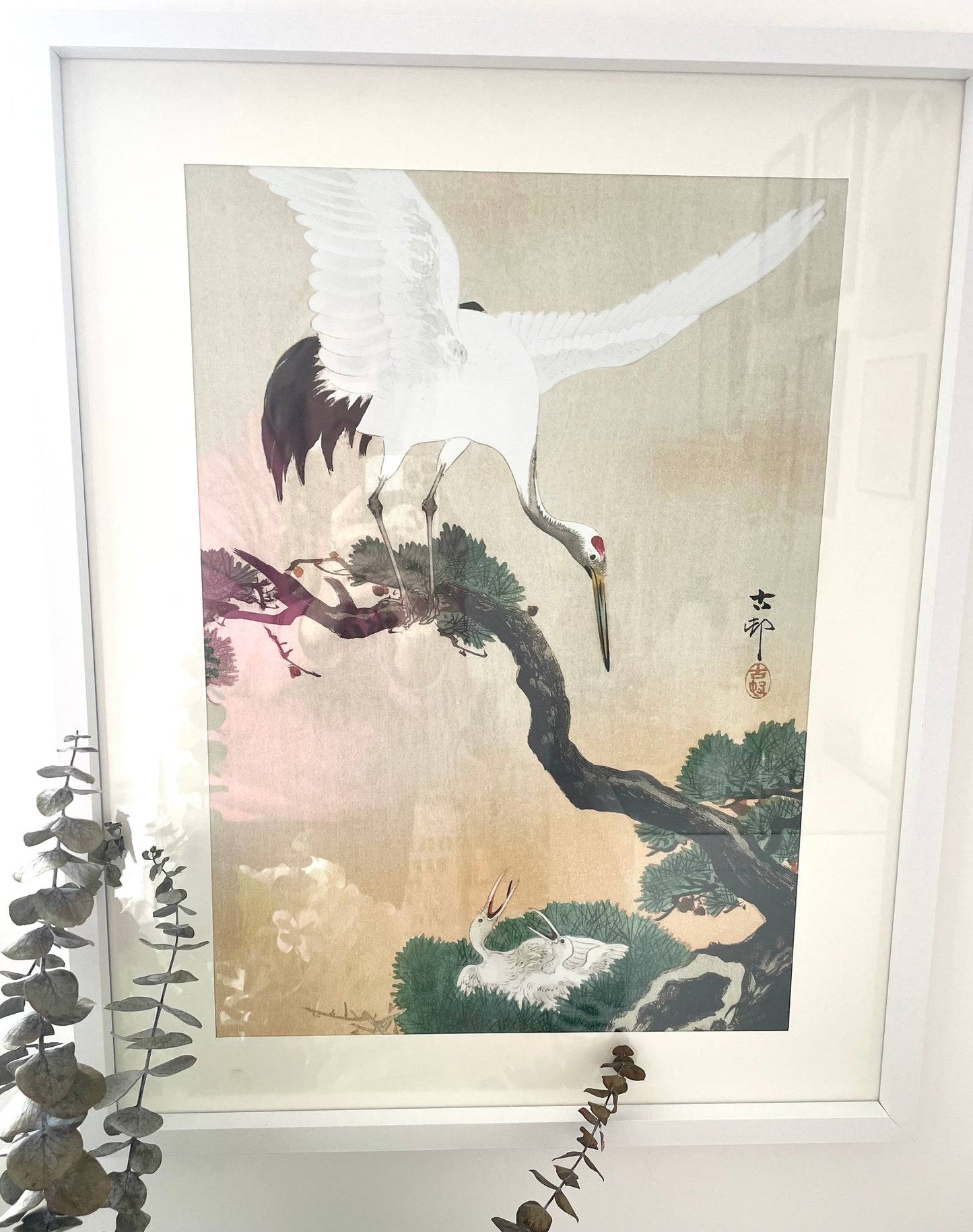 The Ava Oriental Heron Print in Frame