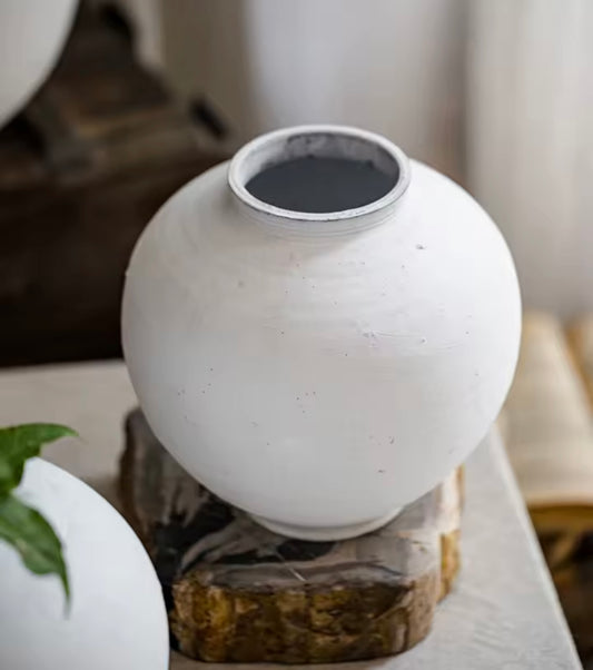 The Meena White Ceramic Pebbled Round Vase