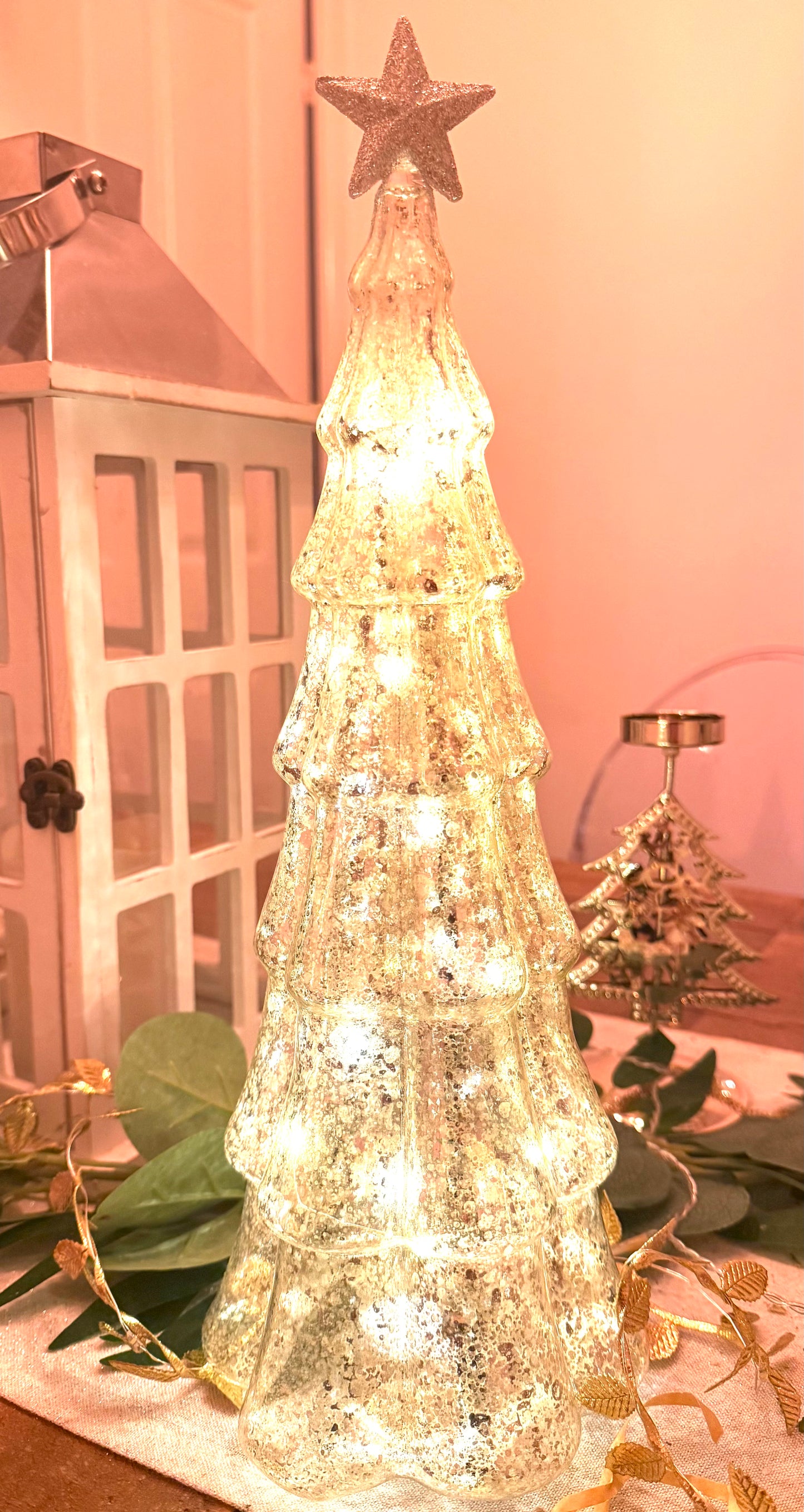 Glass LED Tree with Silver Star