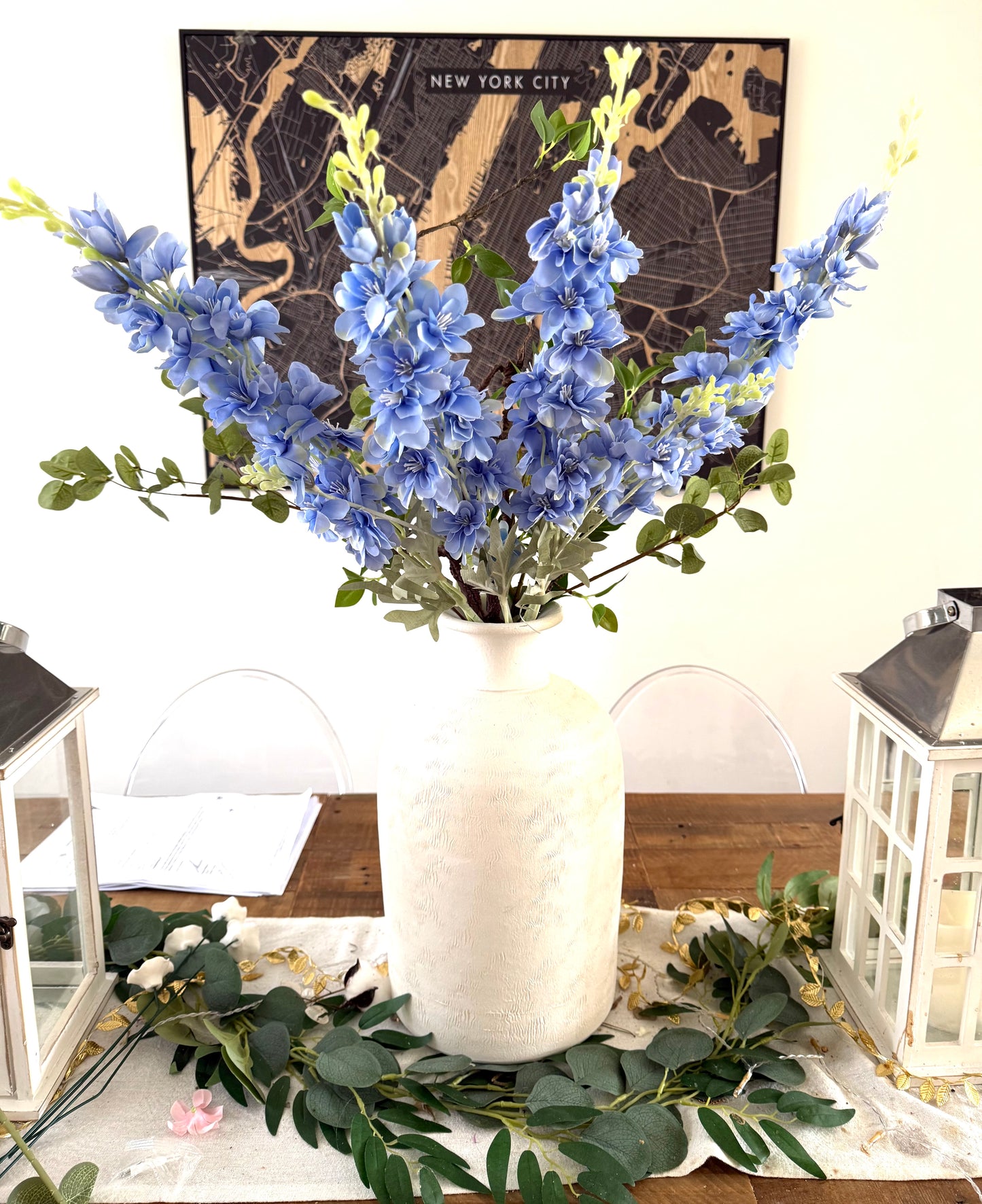 Blue Artificial Large Delphinium Stems