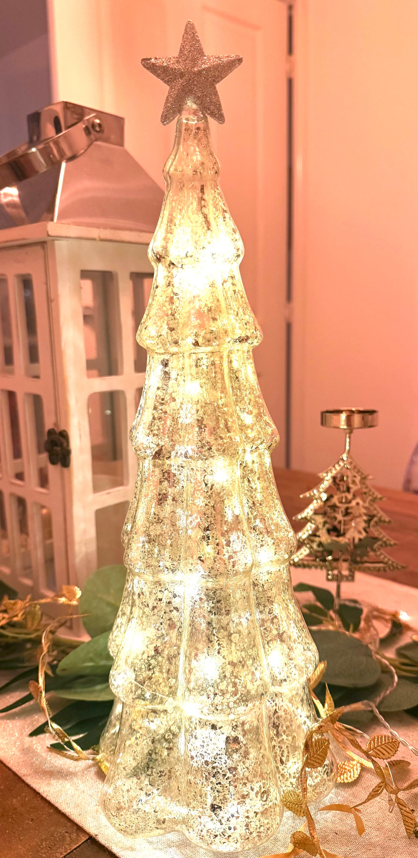 Glass LED Tree with Silver Star