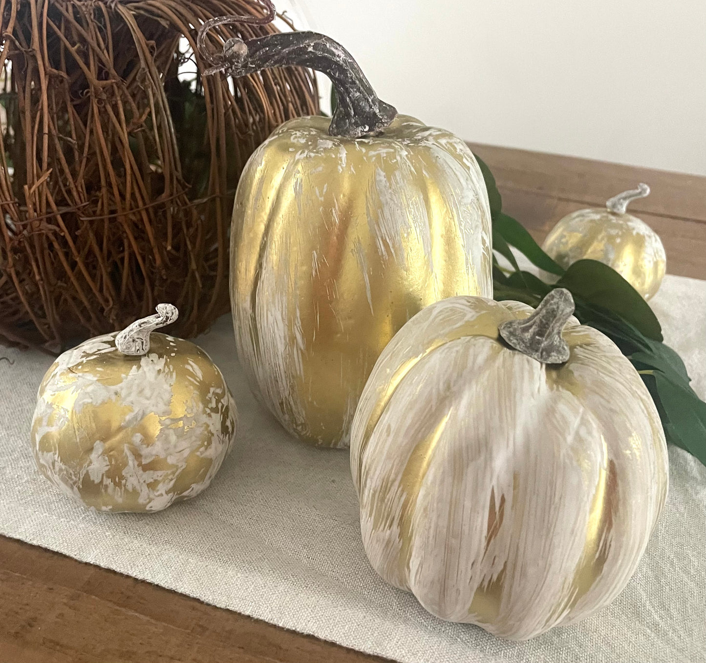 Set Of 3 Gold Effect Pumpkins