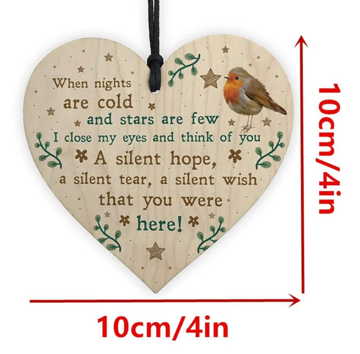 Wooden Heart Robin Decoration