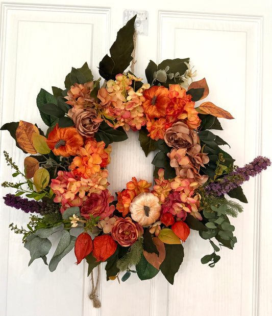 The Pumpkin & Chinese Lantern Door Wreath