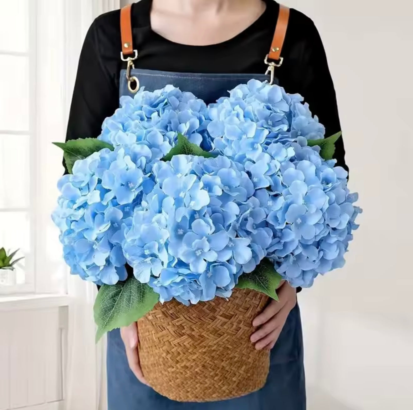 Tall Sky Blue Artificial Premium Hydrangea Stems