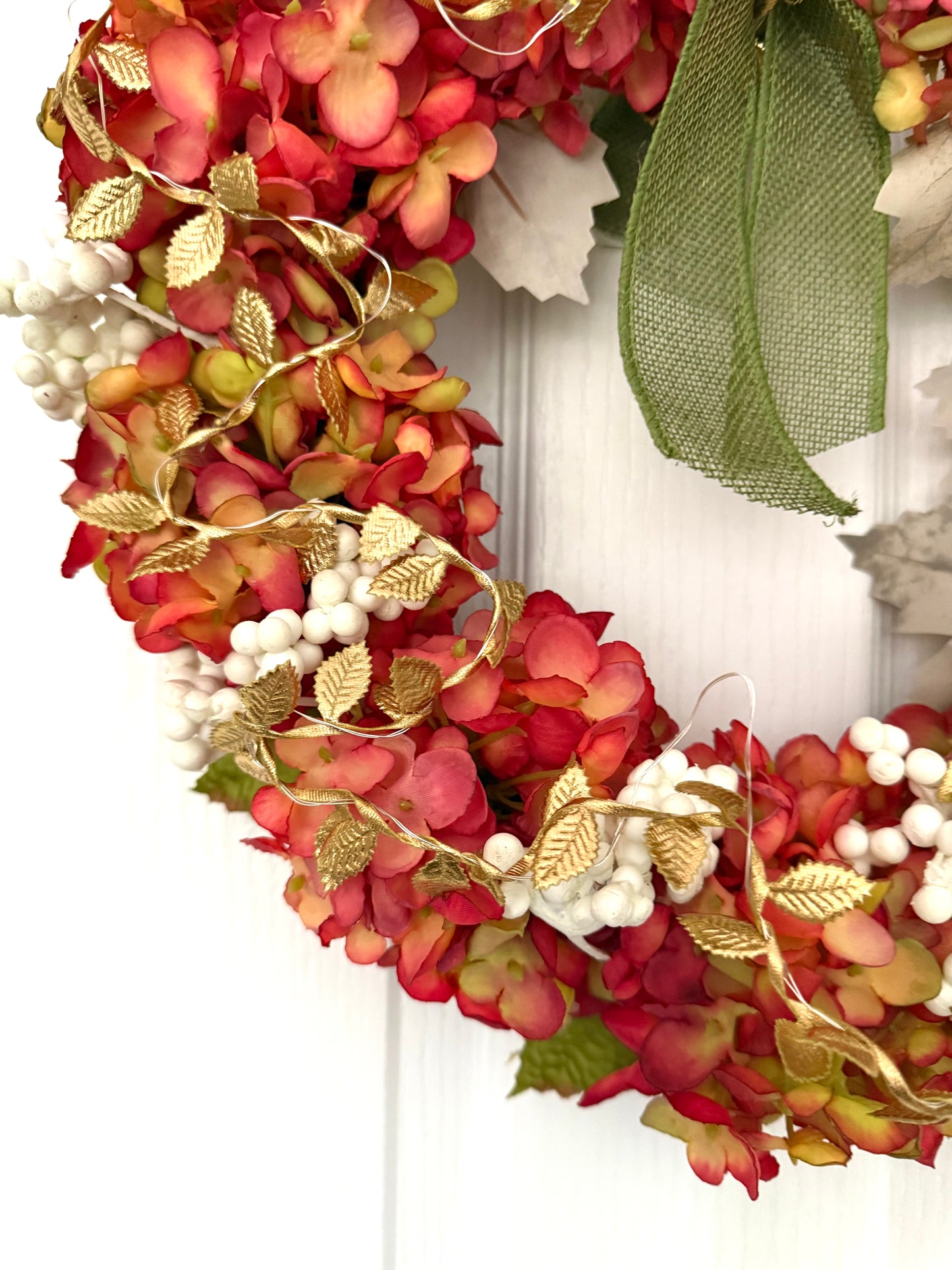 Autumnal Artificial Hydrangea & Berry Light Up LED Door Wreath