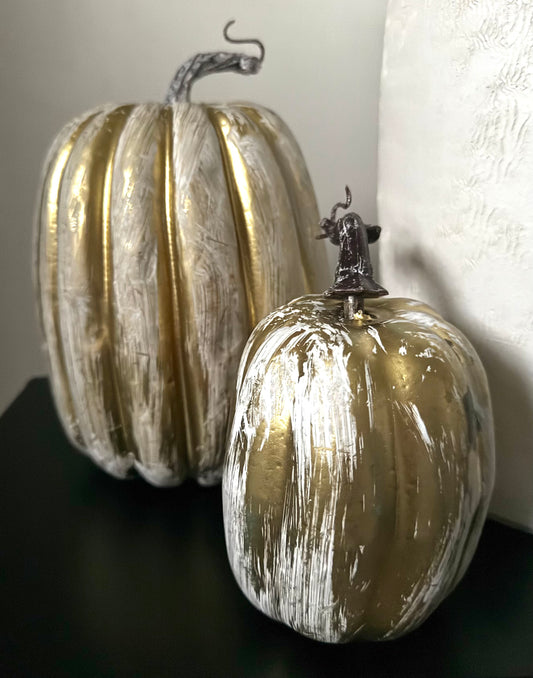 Set Of 2 Gold Effect Pumpkins