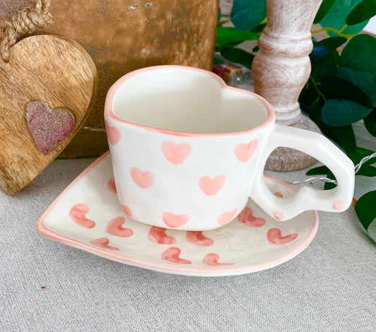 The Amore Heart Shape Tea Cup & Saucer/ Side Plate