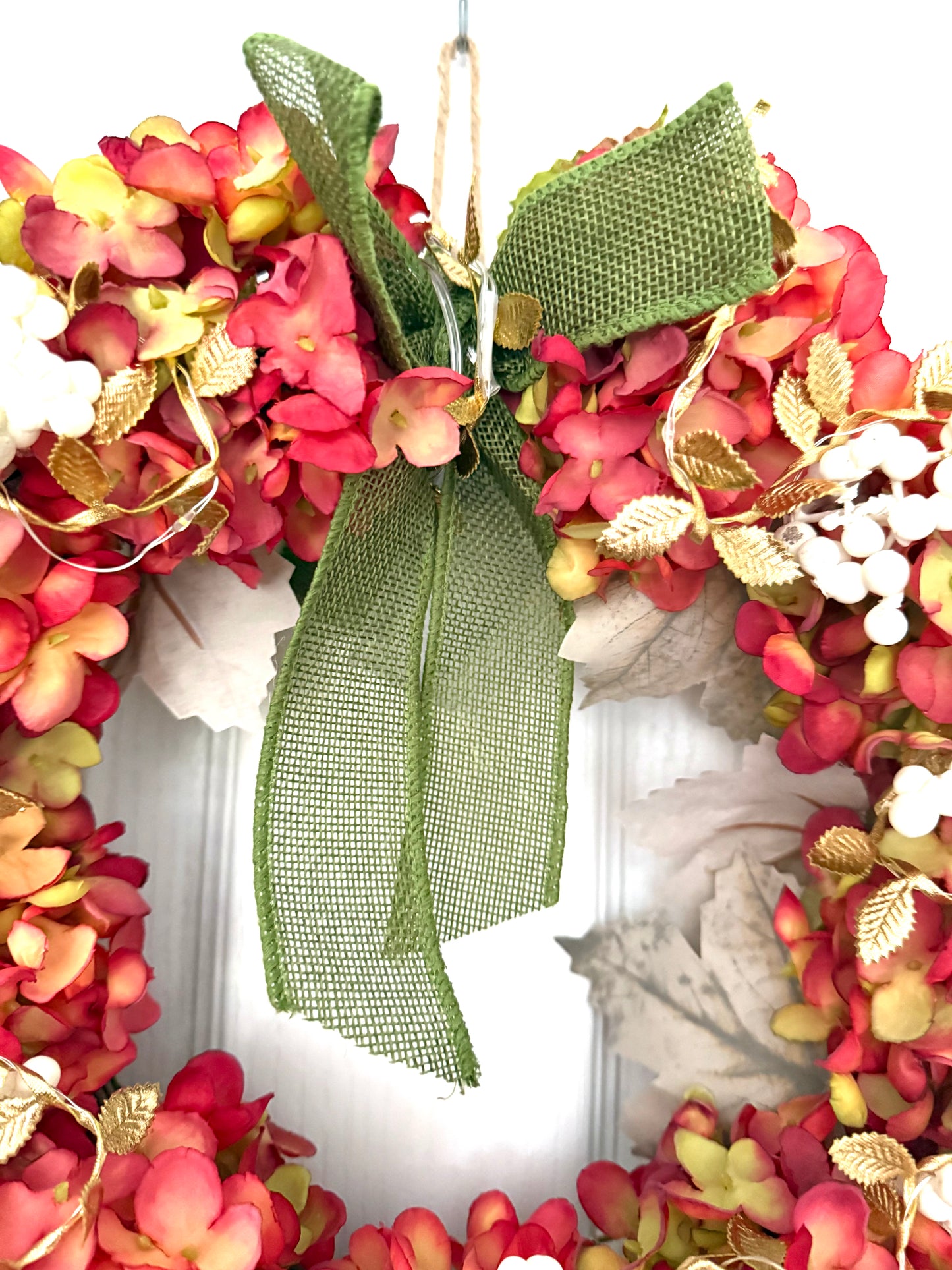 Autumnal Artificial Hydrangea & Berry Light Up LED Door Wreath
