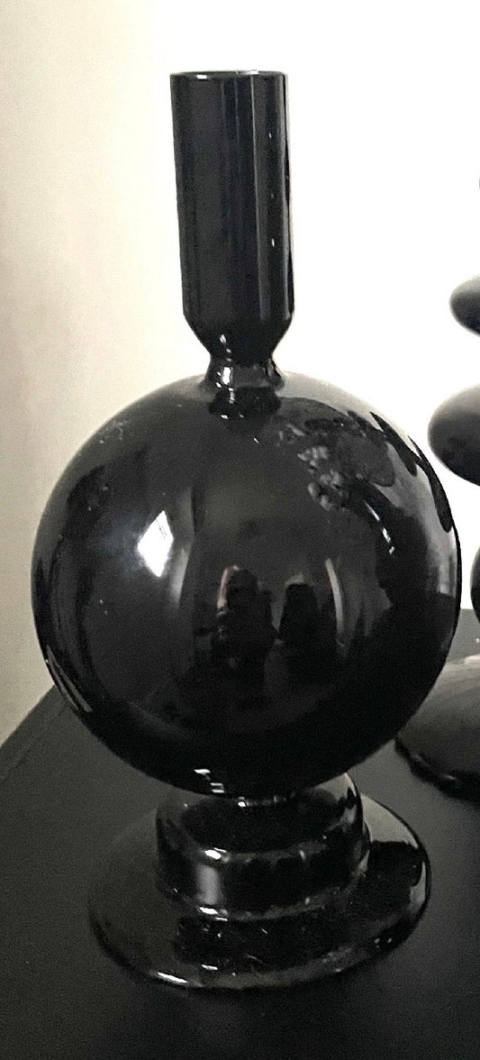 Black Glass Round Globe Candle Holder